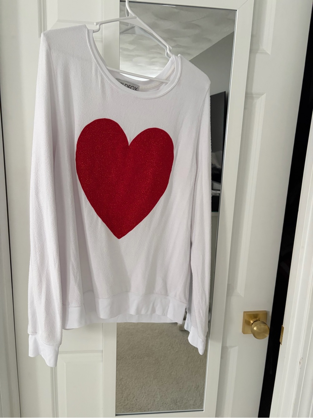 Wildfox White Pullover with Red Heart Graphic